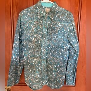 Roper Teal Paisley Pearl Snap Size L